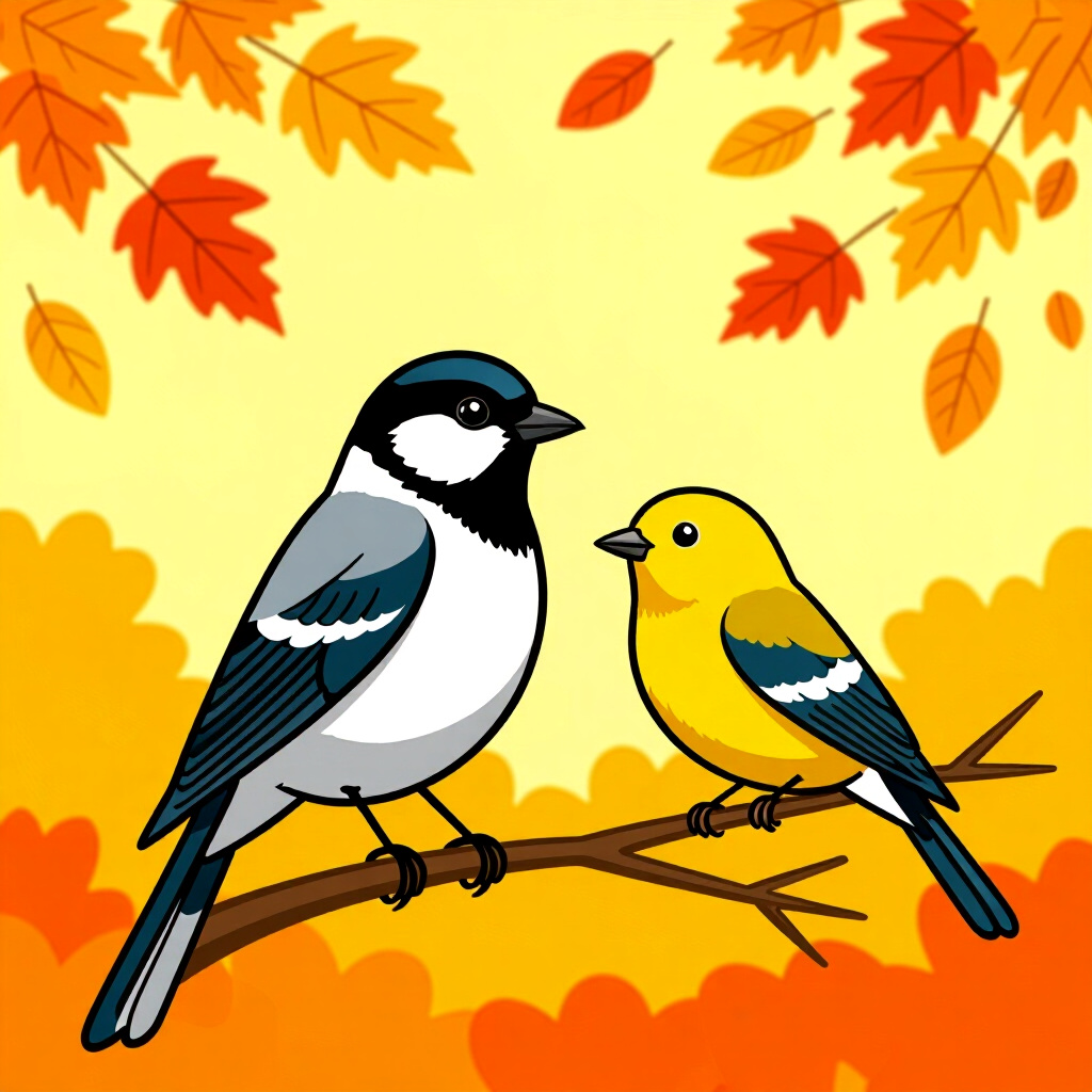 AI generated image: picture about bird care. picture style: comic introduction autumn transition guide, high quality, de
