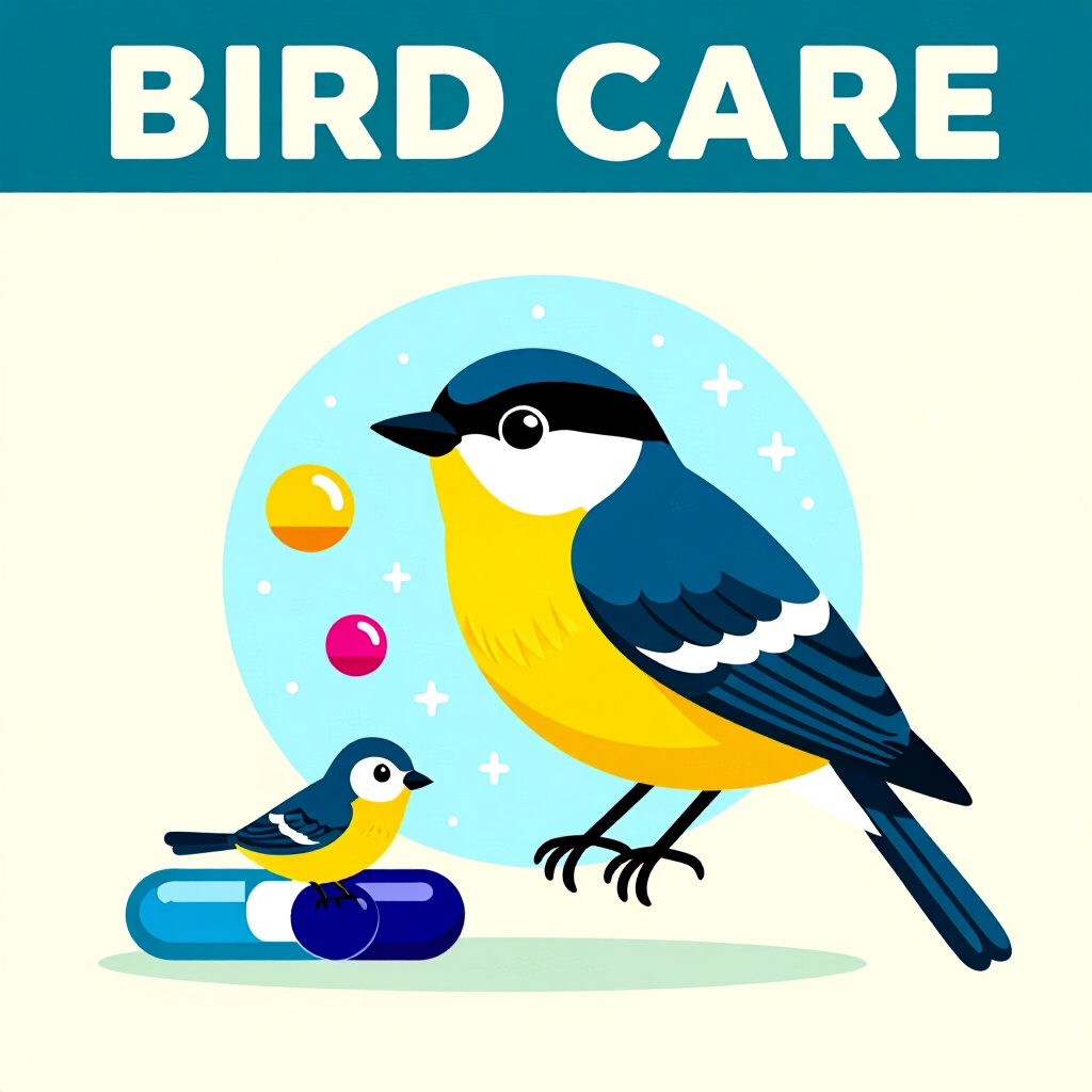 AI generated画像: 鳥のケアに関する絵。絵のスタイル: コミック、短鎖脂肪酸の役割、プロバイオティクスが予防する、高品質