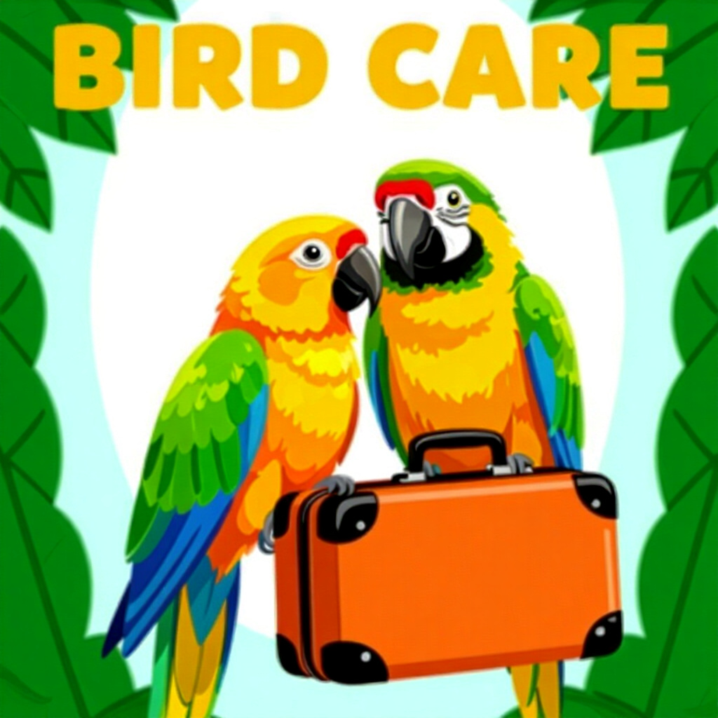 AI generated bird: picture about bird care. picture style: comic introduction bird parrots choose perfect carryon, high