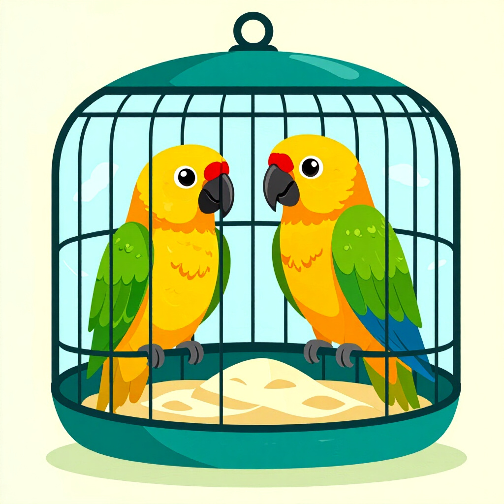 AI generated parrot: picture about bird care. picture style: comic behavioral health parrot small cage sizing, high quali