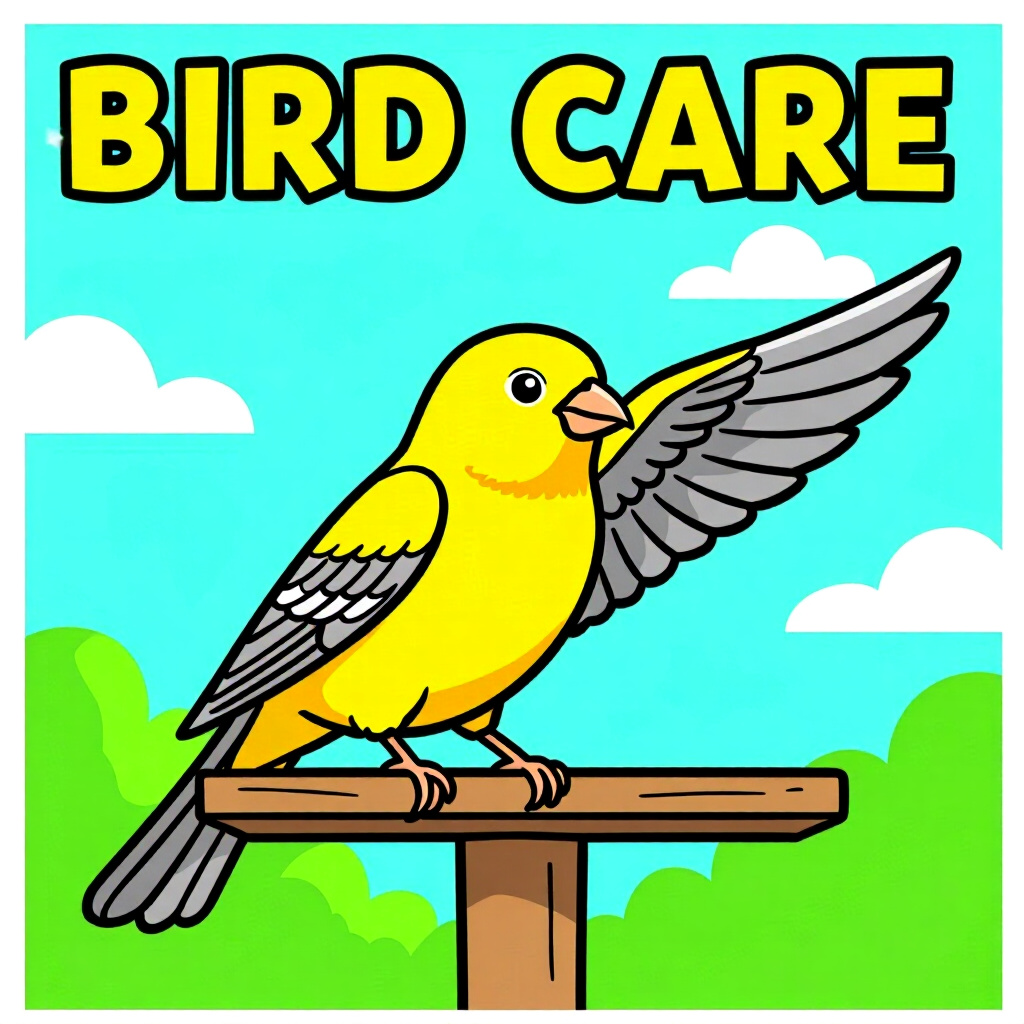 AI generated canary: picture about bird care. picture style: comic perch time flight canary diagnosing common health, hig