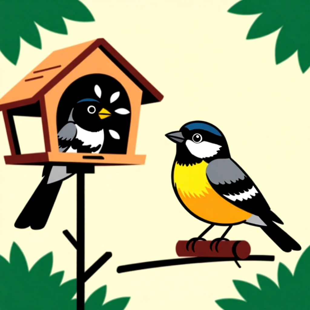 AI generated image: picture about bird care. picture style: comic applying framework miniscenario managing territorial s