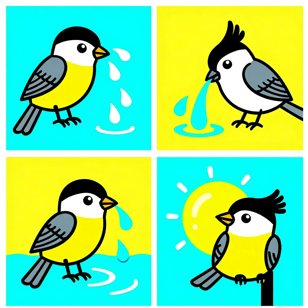 AI generated image: picture about bird care. picture style: comic leaks water finds troubleshooting common water, high q