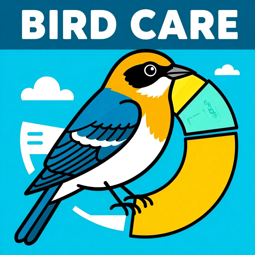 AI generated image: picture about bird care. picture style: comic invisible budget slice budget breakdown calculating, h