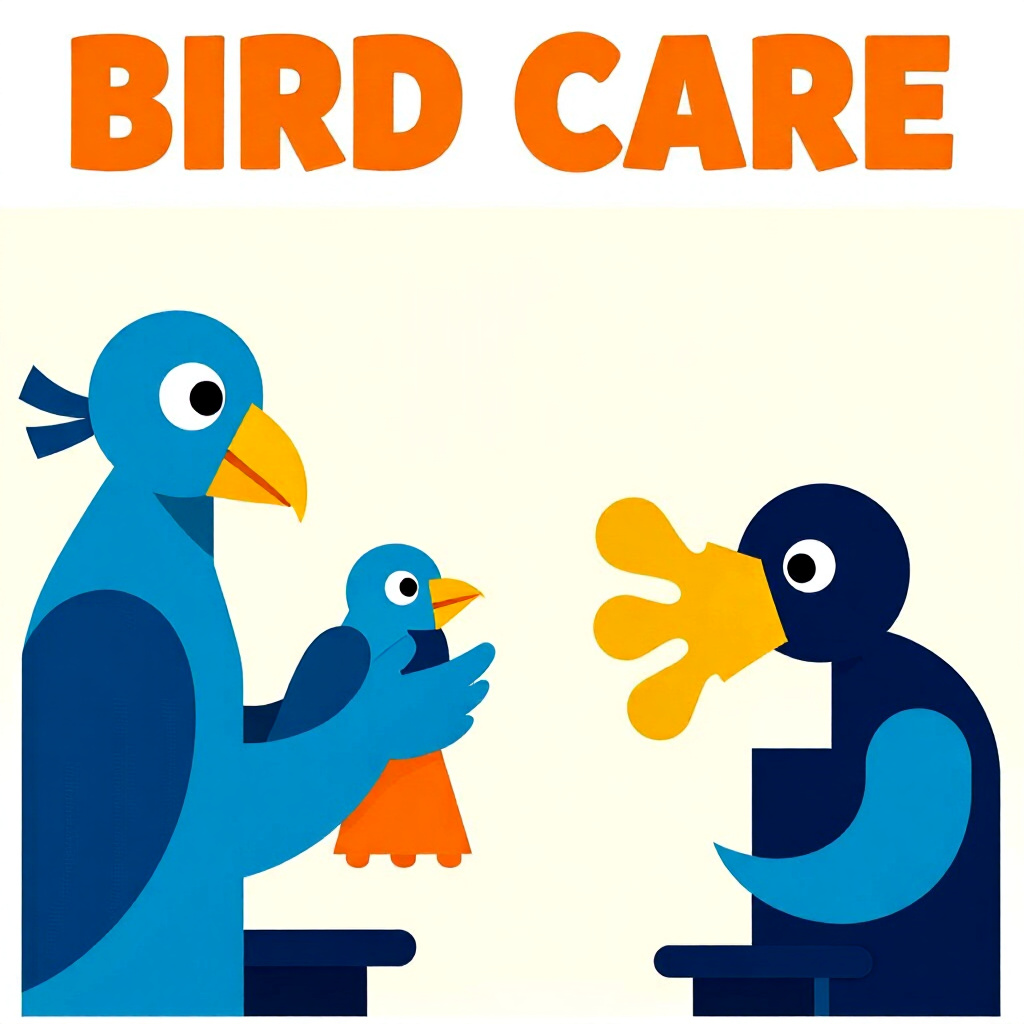 AI generated bird: picture about bird care. picture style: comic bird respiratory illness spreads bird 3day intensive s
