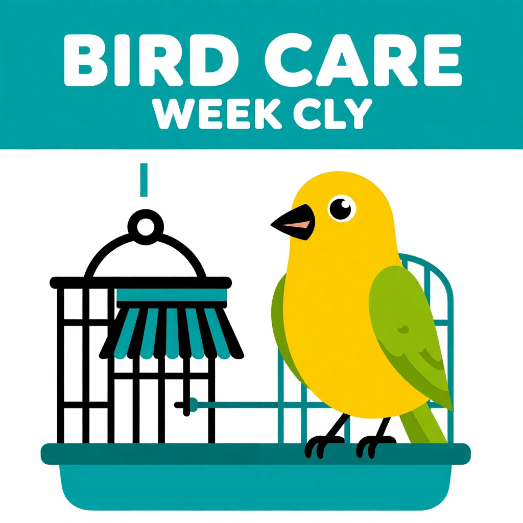 AI generated image: picture about bird care. picture style: comic supplies weekly cage deepclean, high quality, detailed