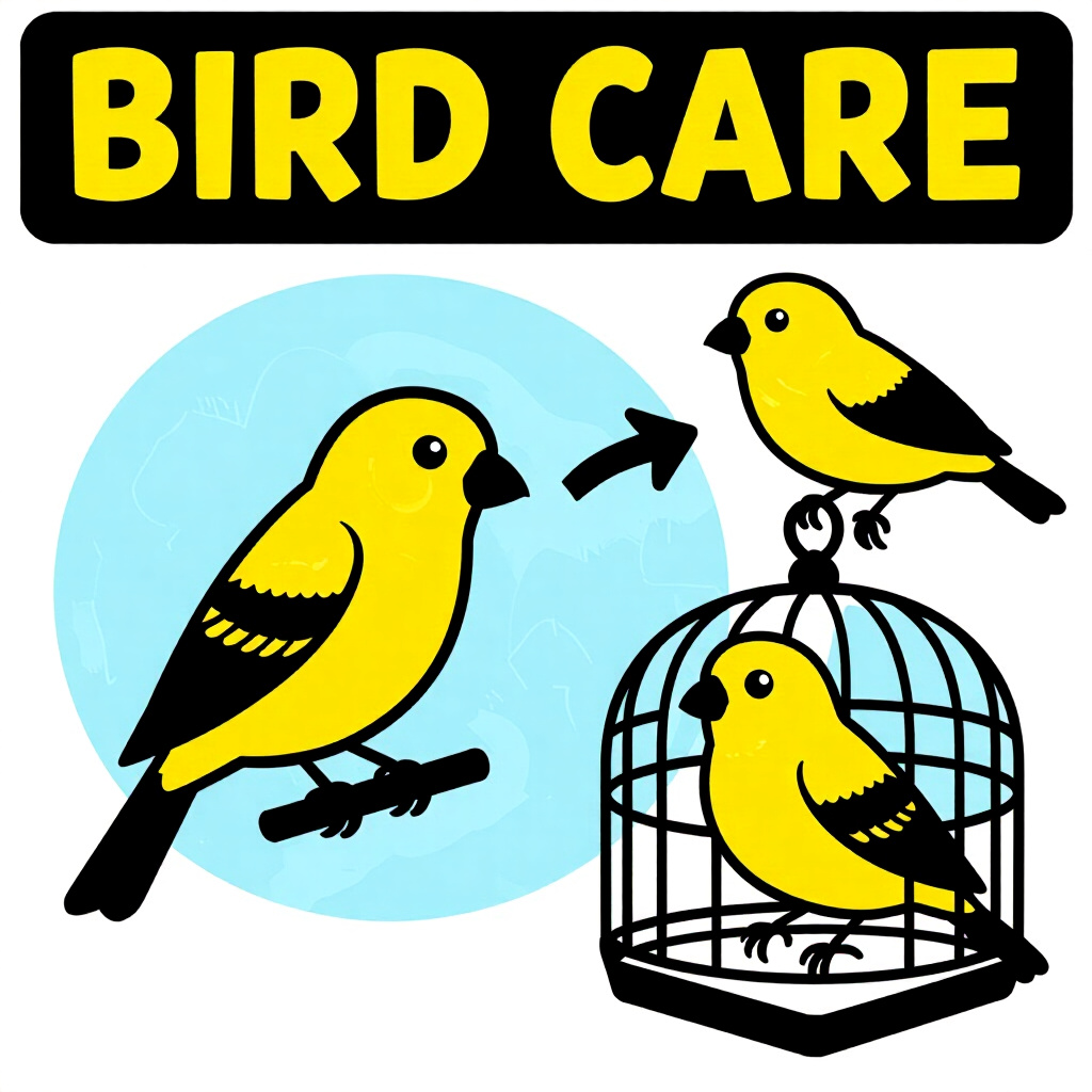 AI generated image: picture about bird care. picture style: comic sketch cage stepbystep guide setting, high quality, de