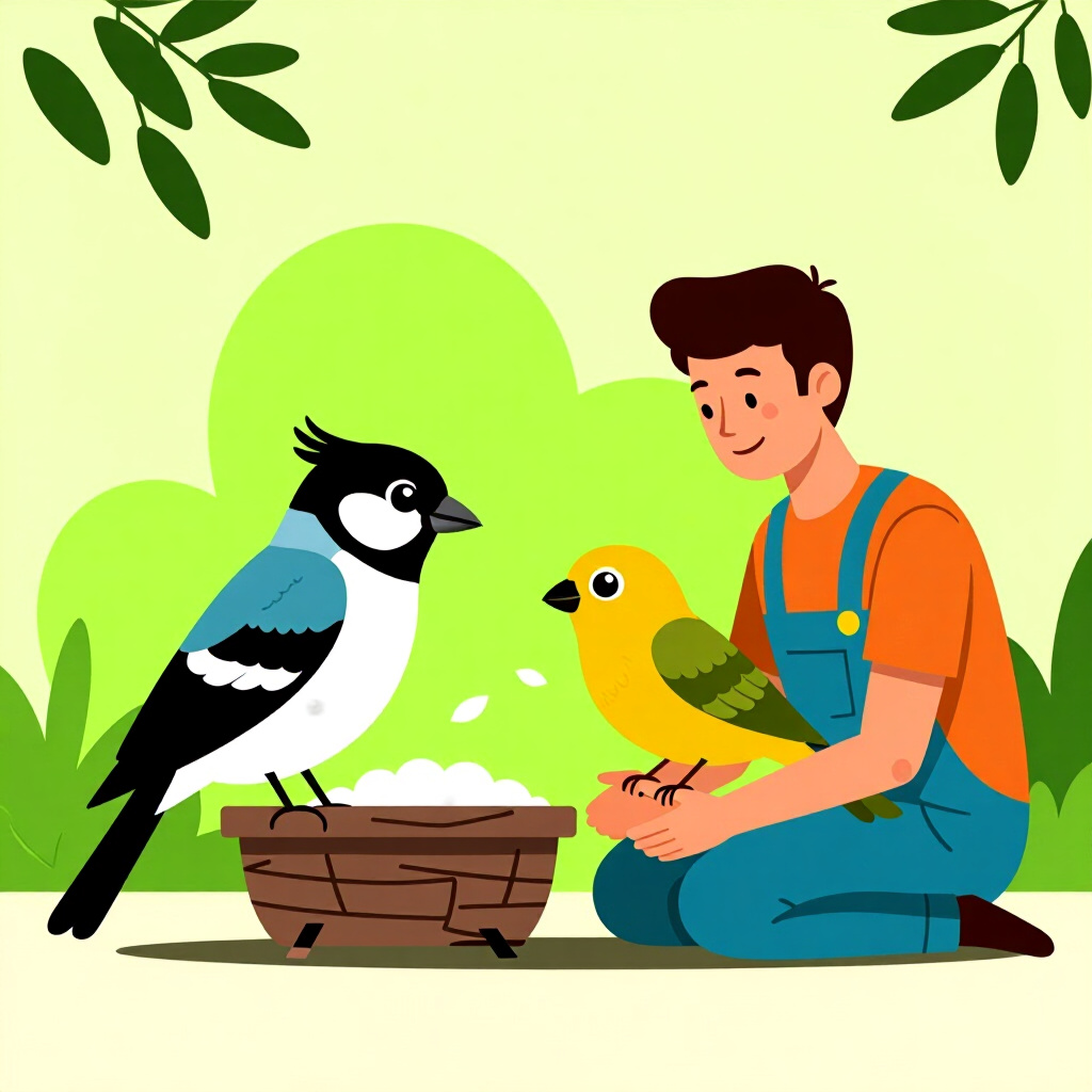 AI generated image: picture about bird care. picture style: comic territory respect setting s m, high quality, detailed