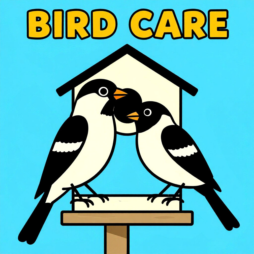 AI generated image: picture about bird care. picture style: comic minimum height rule measure ideal minimum, high qualit