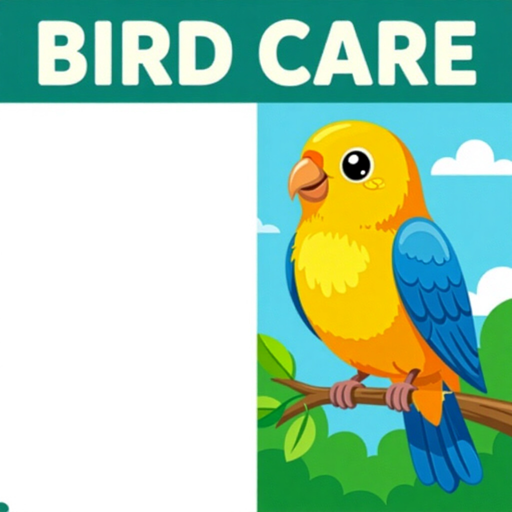 AI generated bird: picture about bird care. picture style: comic introduction bird pets complete checklist common, high