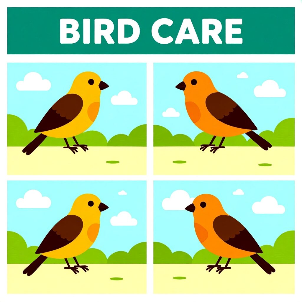 AI generated image: picture about bird care. picture style: comic introduction seasonal molt management, high quality, d