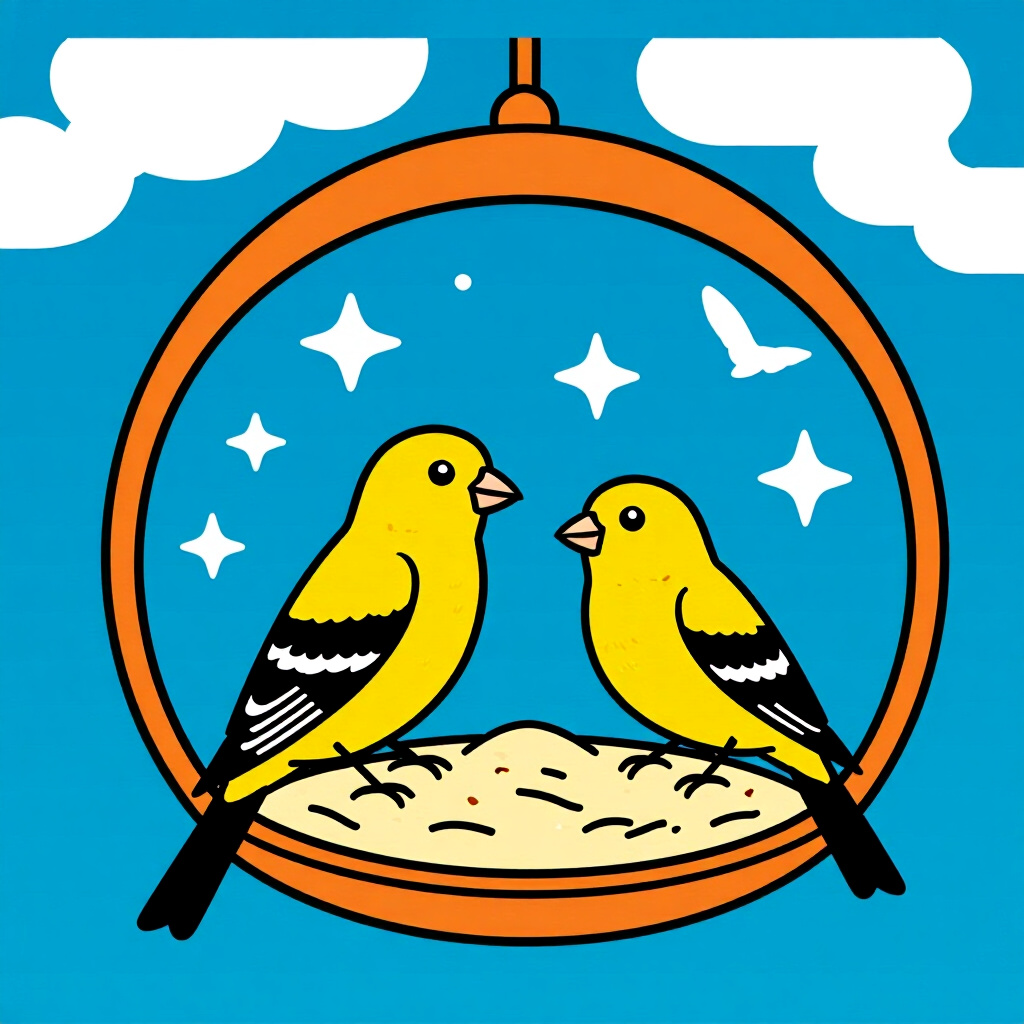 AI generated canary: picture about bird care. picture style: comic introduction canary space planning minimum, high quali