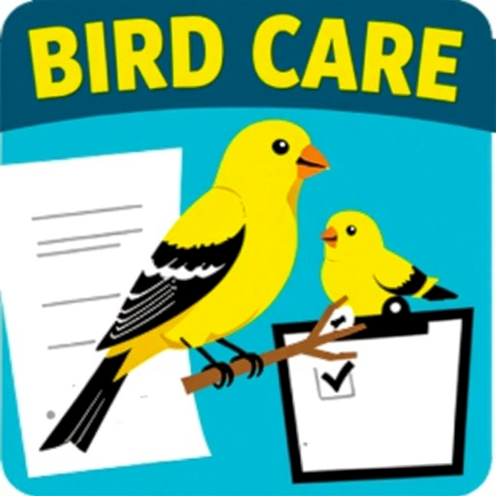 AI generated canary: picture about bird care. picture style: comic introduction canary legal checklist importing, high qu