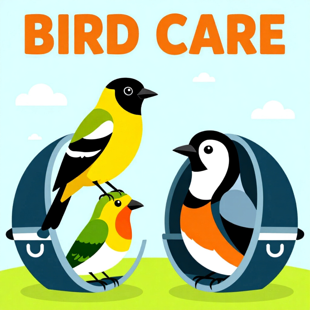 AI generated bird: picture about bird care. picture style: comic introduction bird species foldable travel pods, high q