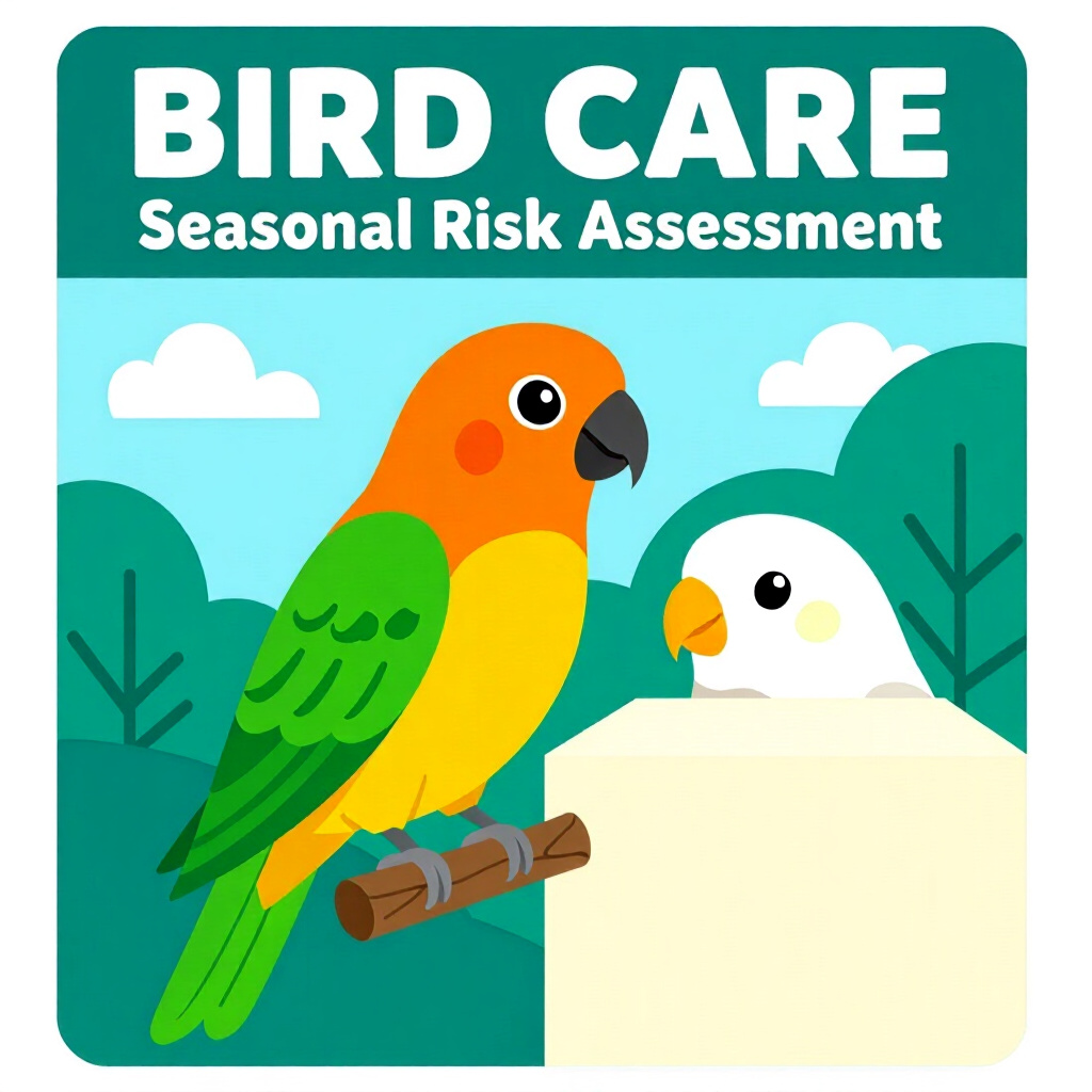 AI generated bird: picture about bird care. picture style: comic introduction pet bird seasonal risk assessment, high q