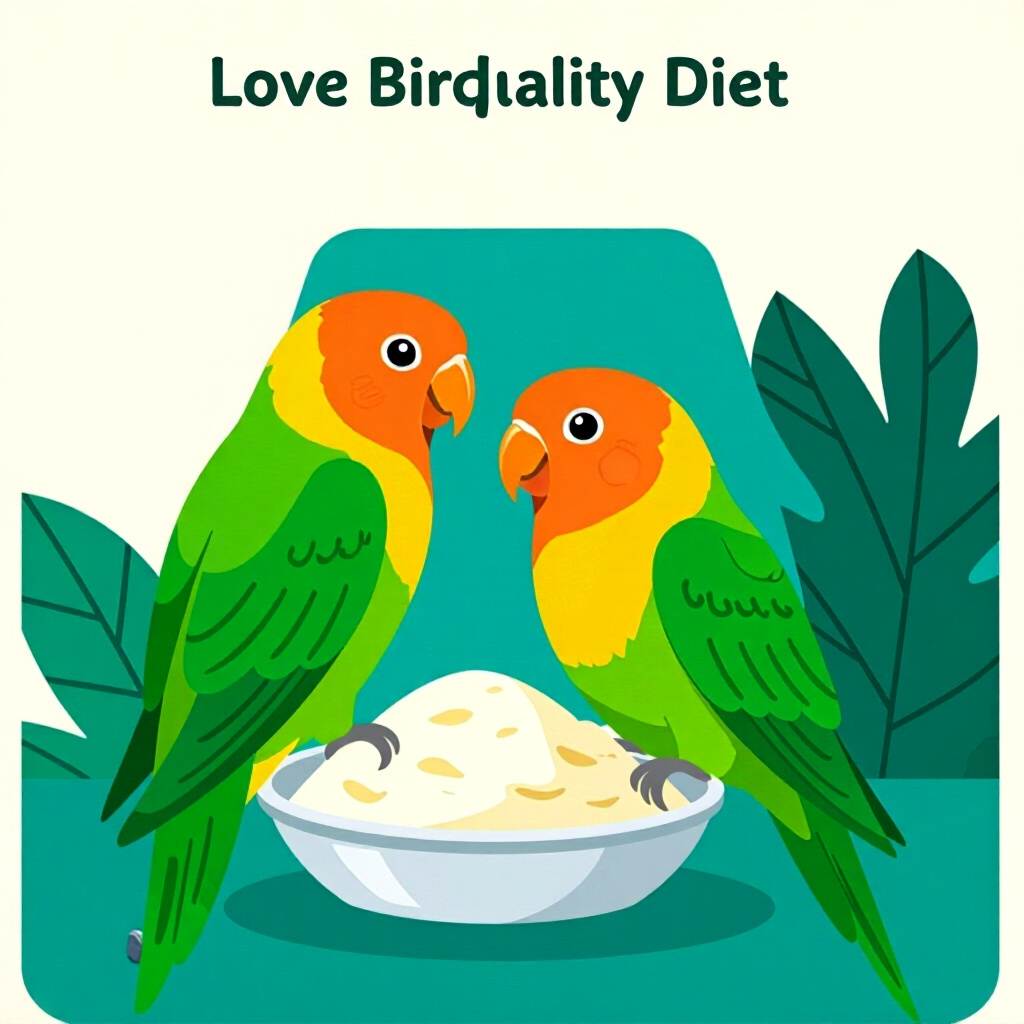 AI generated bird: picture about bird care. picture style: comic introduction complete lovebird diet, high quality, det