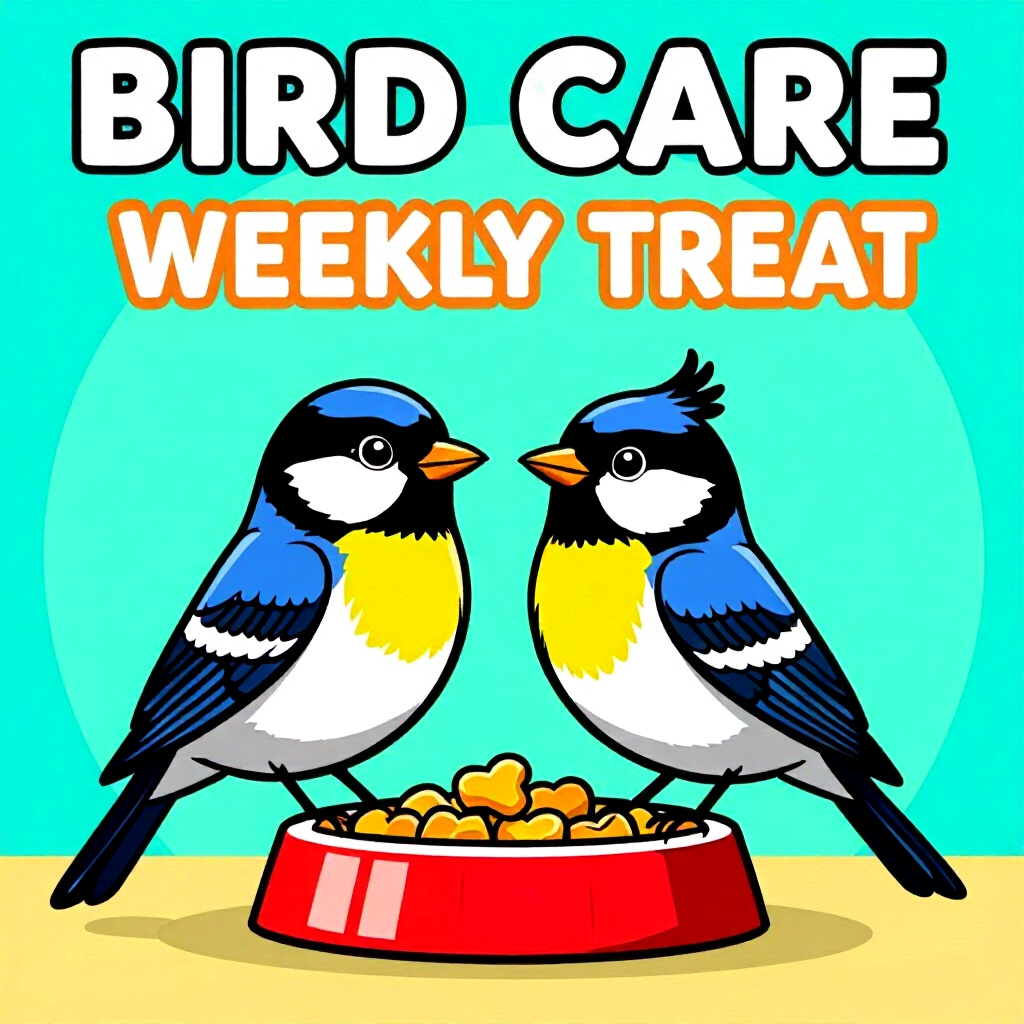 AI generated bird: picture about bird care. picture style: comic bird conduct weekly treat s m, high quality, detailed