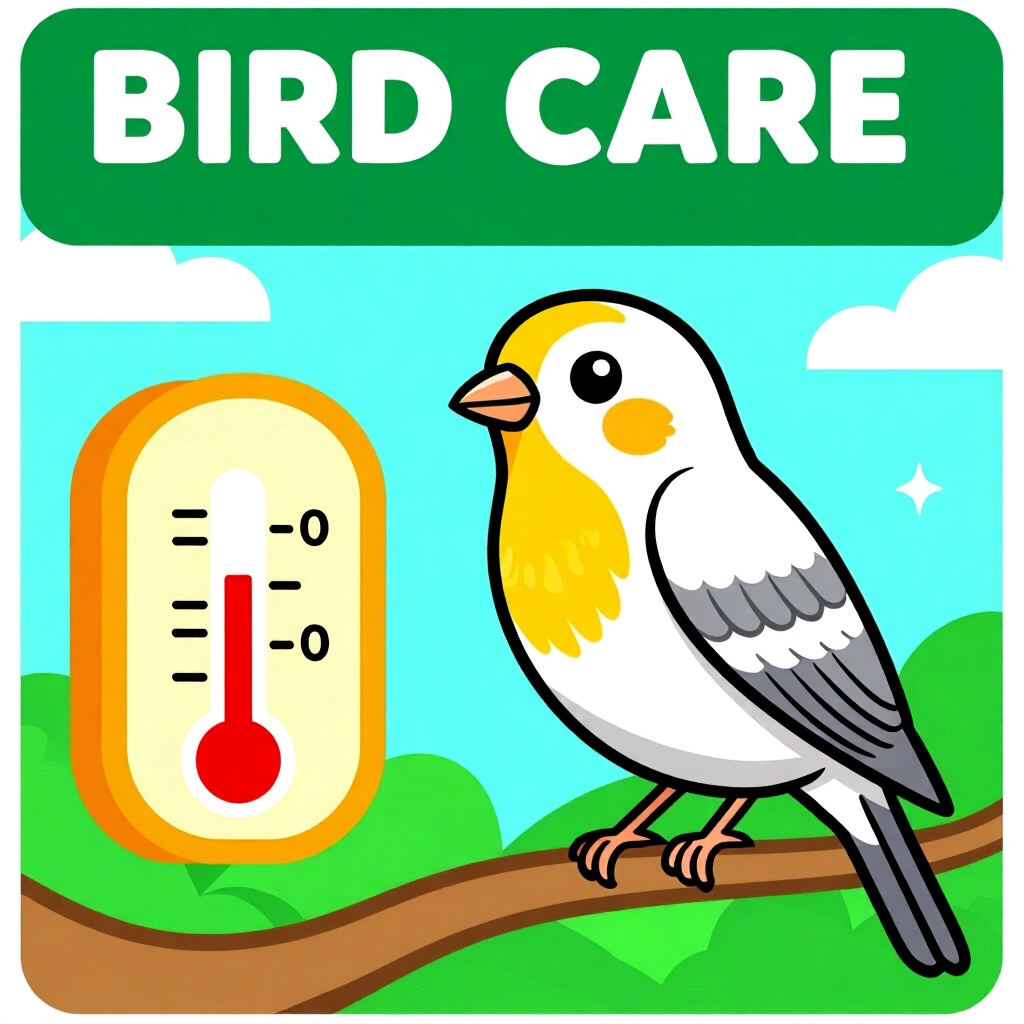 AI generated image: picture about bird care. picture style: comic introduction integrating smart temperature, high quali