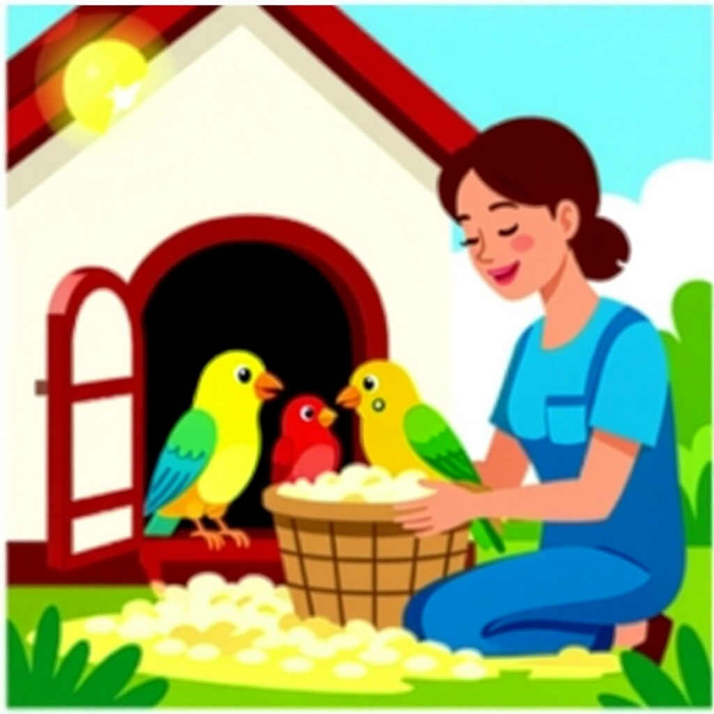 AI generated bird: picture about bird care. picture style: comic introduction bird rescue home preparing, high quality,