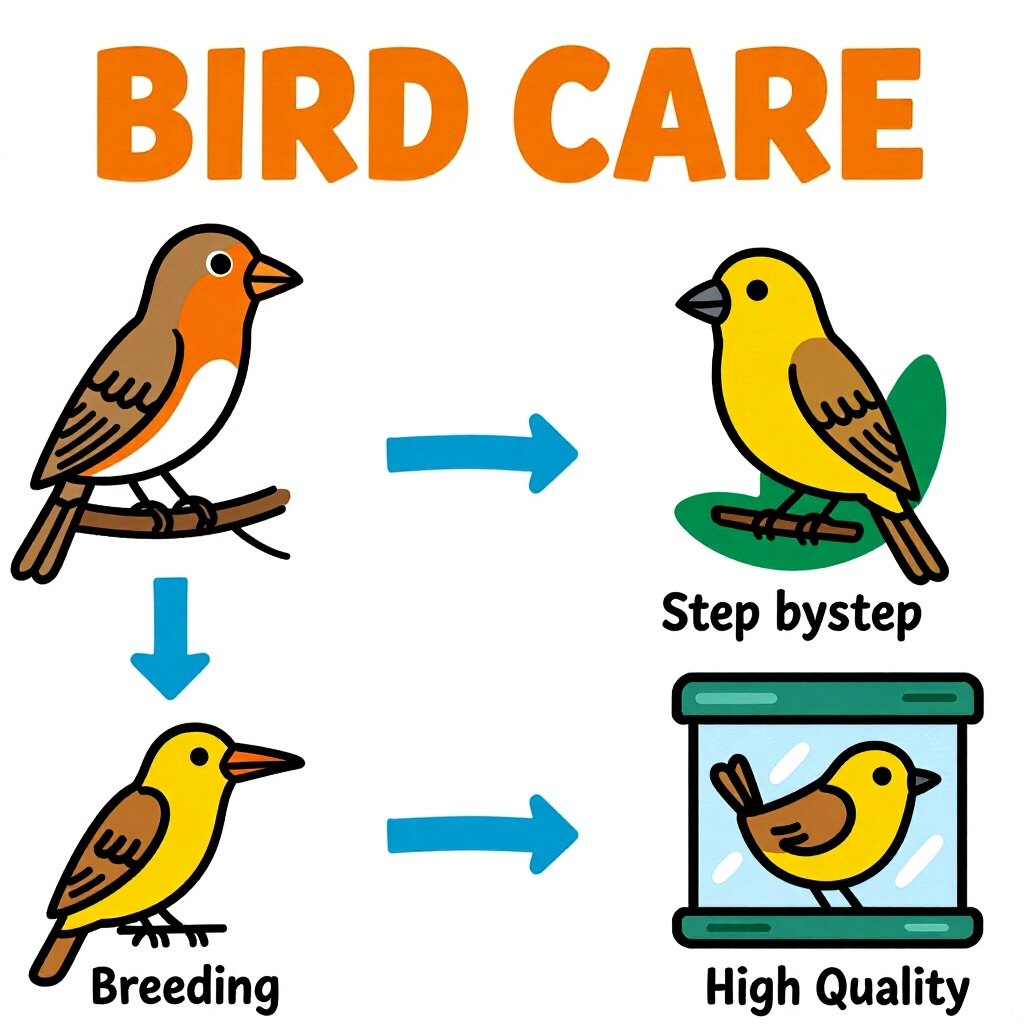 AI generated image: picture about bird care. picture style: comic introduction stepbystep guide breeding, high quality,