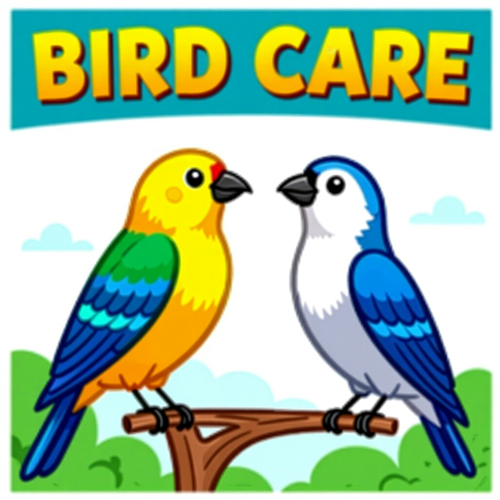 AI generated bird: picture about bird care. picture style: comic introduction bird breedspecific personality traits, hi
