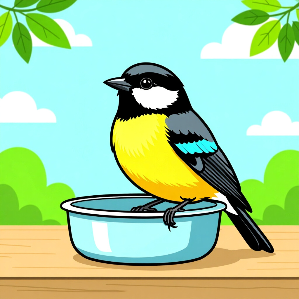 AI generated bird: picture about bird care. picture style: comic introduction bird install removable bottom, high quali