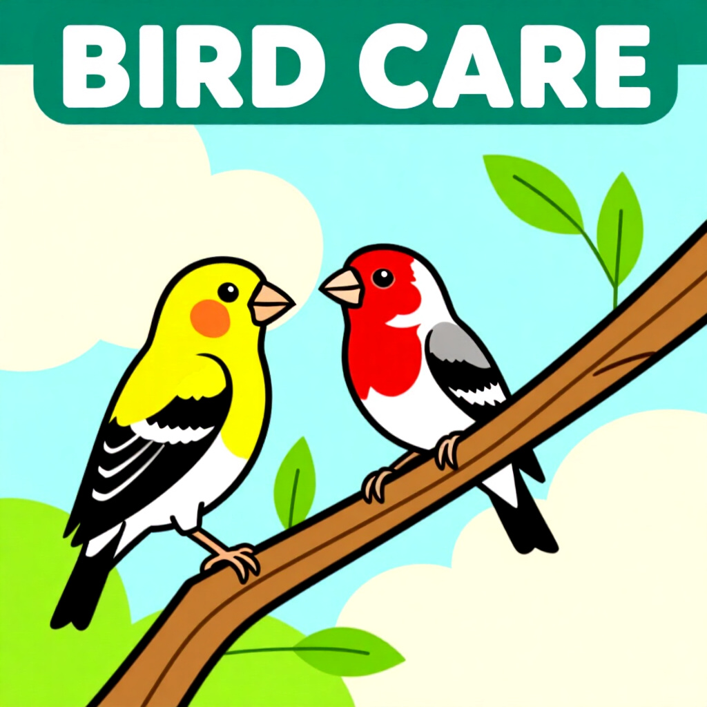 AI generated finch: picture about bird care. picture style: comic introduction finch stepbystep guide controlling, high