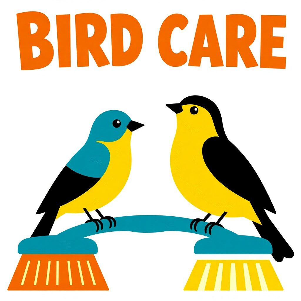 AI generated image: picture about bird care. picture style: comic stressfree hygiene balancing set daily spotcleaning, h