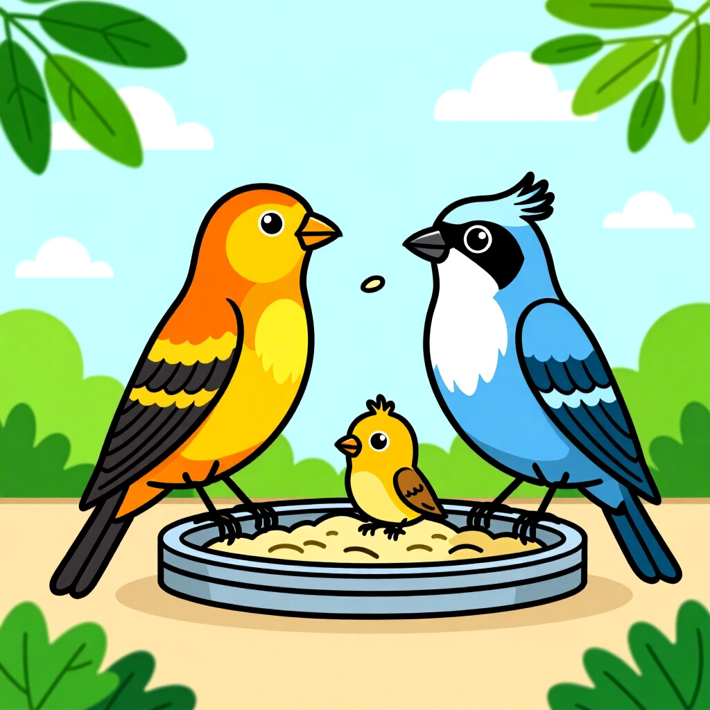 AI generated image: picture about bird care. picture style: comic formfactor options home creating lowstress quarantine,