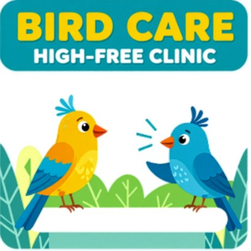 AI generated bird: picture about bird care. picture style: comic introduction bird creating stressfree clinic, high qua