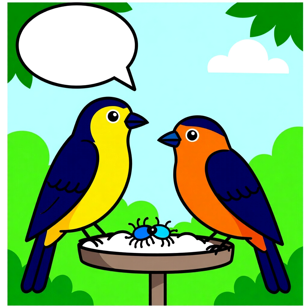 AI generated image: picture about bird care. picture style: comic were talking about integrating natural parasite, high