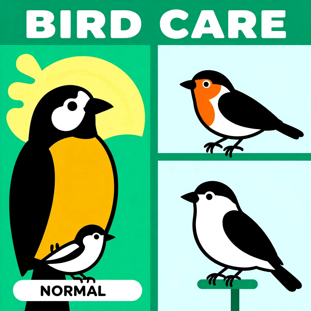 AI生成画像: 鳥のケアに関する絵。絵のスタイル: 正常と異常を理解するコミック風導入、高品質