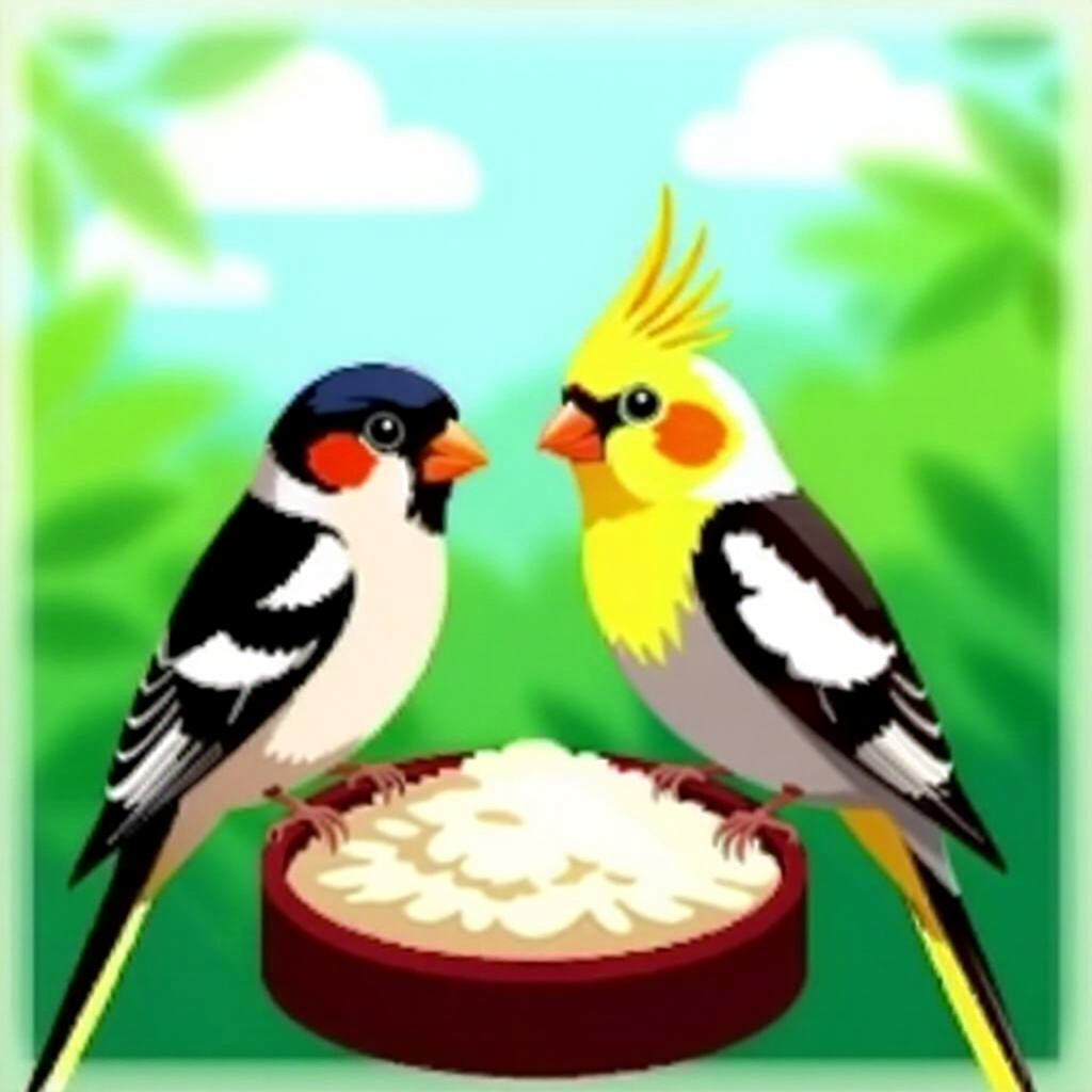 AI generated birds: picture about bird care. picture style: comic birds cant insure small finch cockatiel top insurance