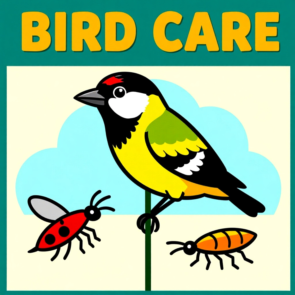 AI generated image: picture about bird care. picture style: comic introduction diy highprotein insect, high quality, det