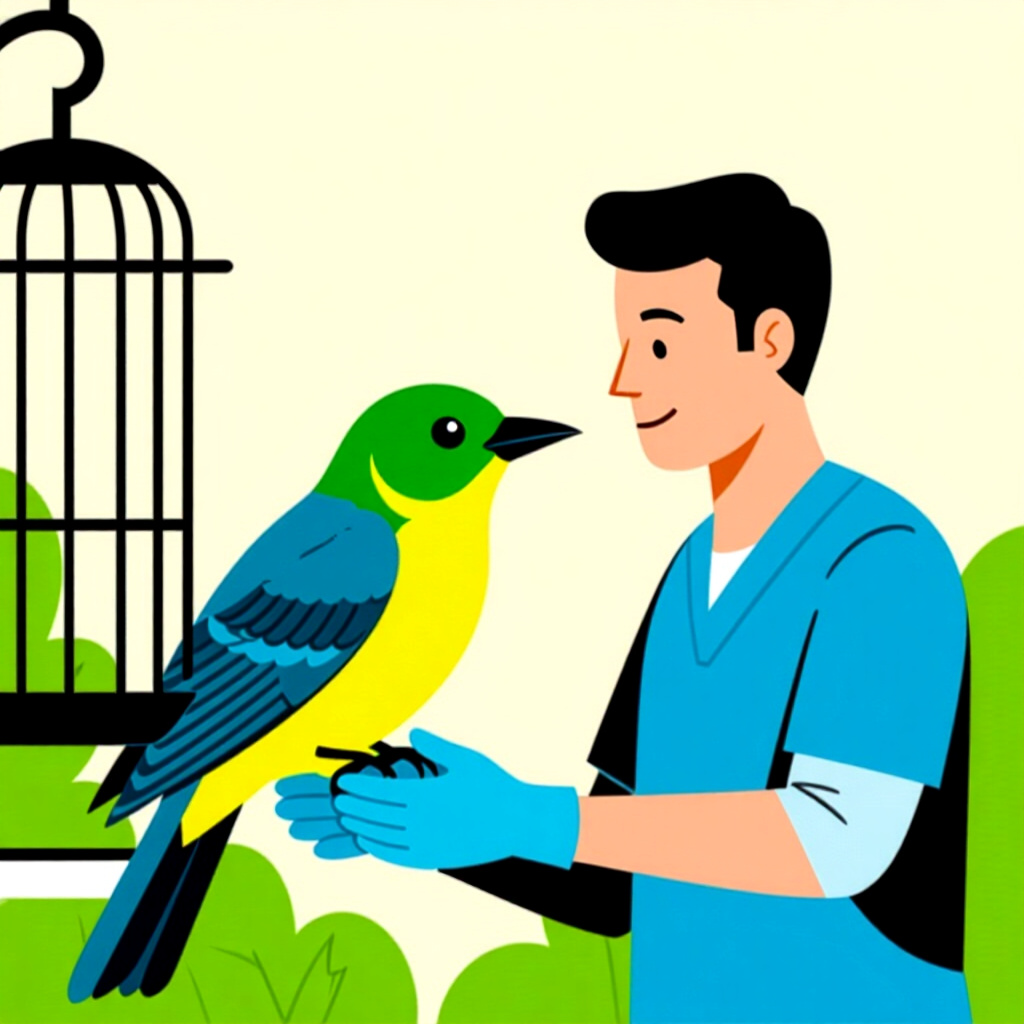 AI generated image: picture about鳥のお世話に関する画像。画像スタイル: コミック安全に気管洗浄を行う、高品質、詳細