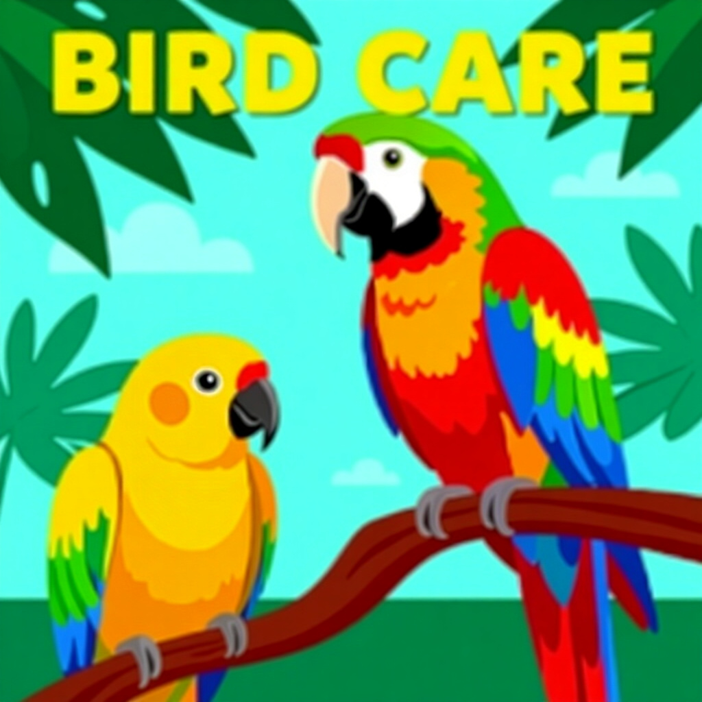 AI generated parrots: picture about bird care. picture style: comic introduction parrots understanding vaccineinduced side