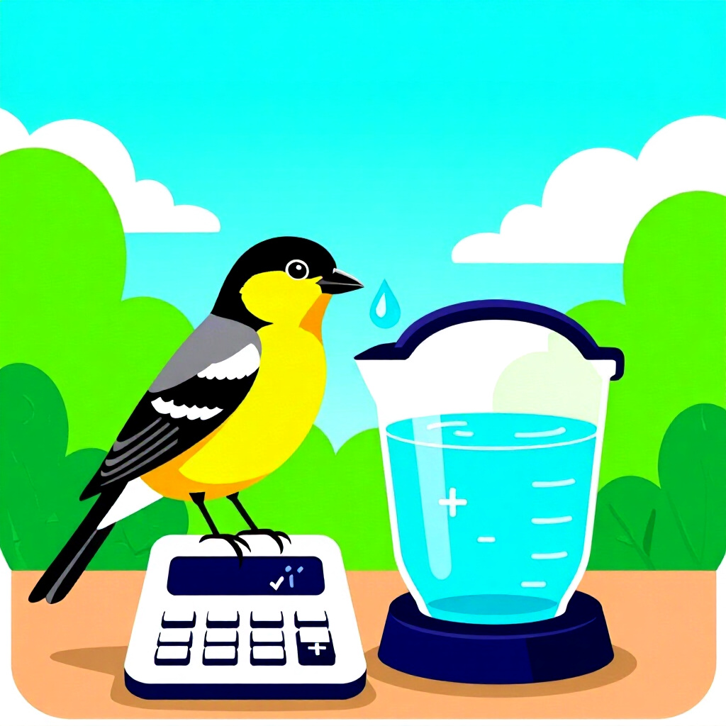 AI generated bird: picture about bird care. picture style: comic introduction bird species calculate daily water, high