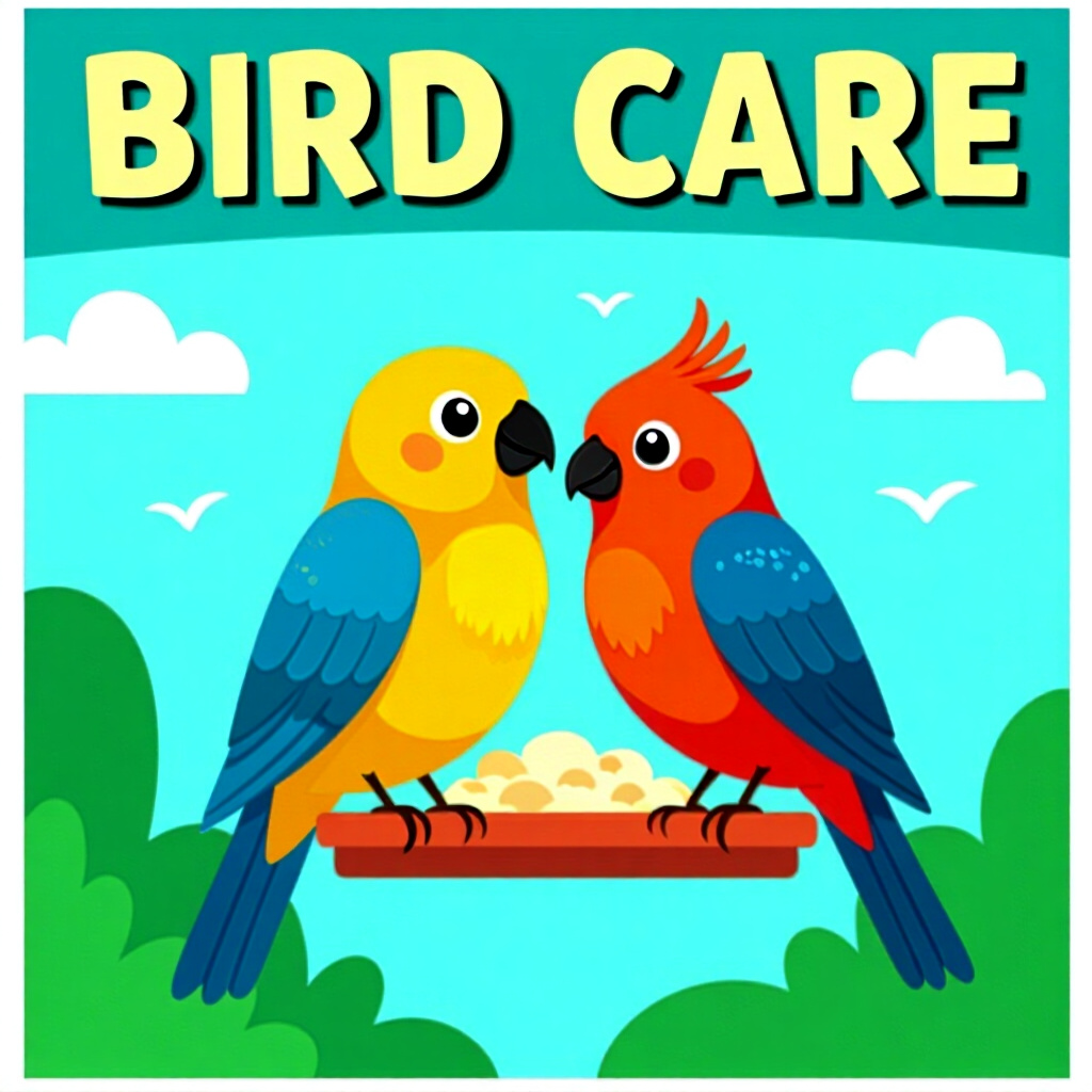 AI generated bird: picture about bird care. picture style: comic draft winning petbird s m, high quality, detailed