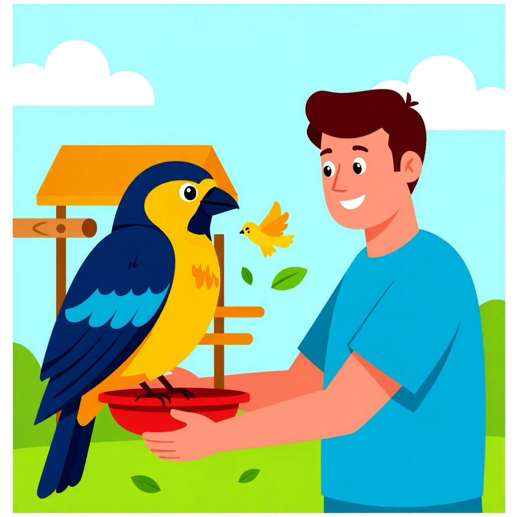 AI generated cat: picture about bird care. picture style: comic introduction home modifications support, high quality,