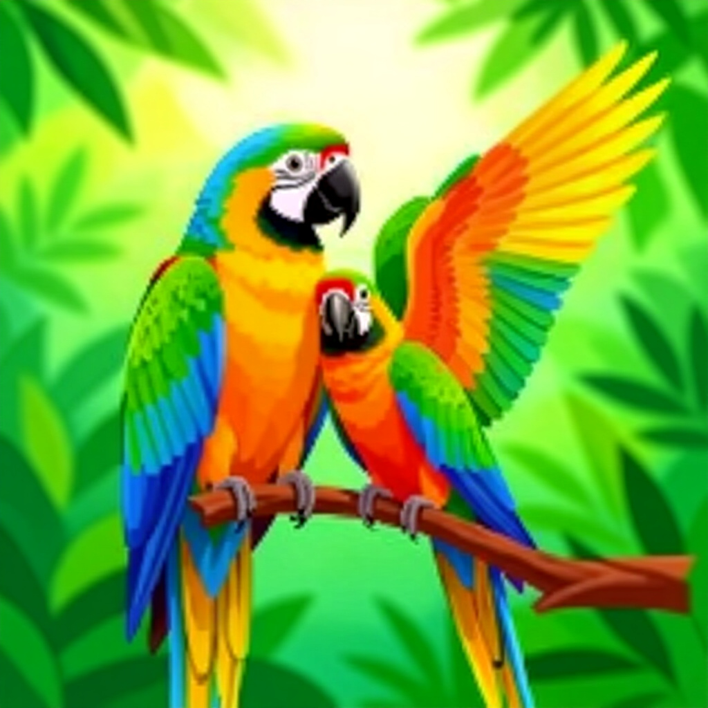 AI generated parrots: picture about bird care. picture style: comic parrots hidden meaning wing s m, high quality, detaile