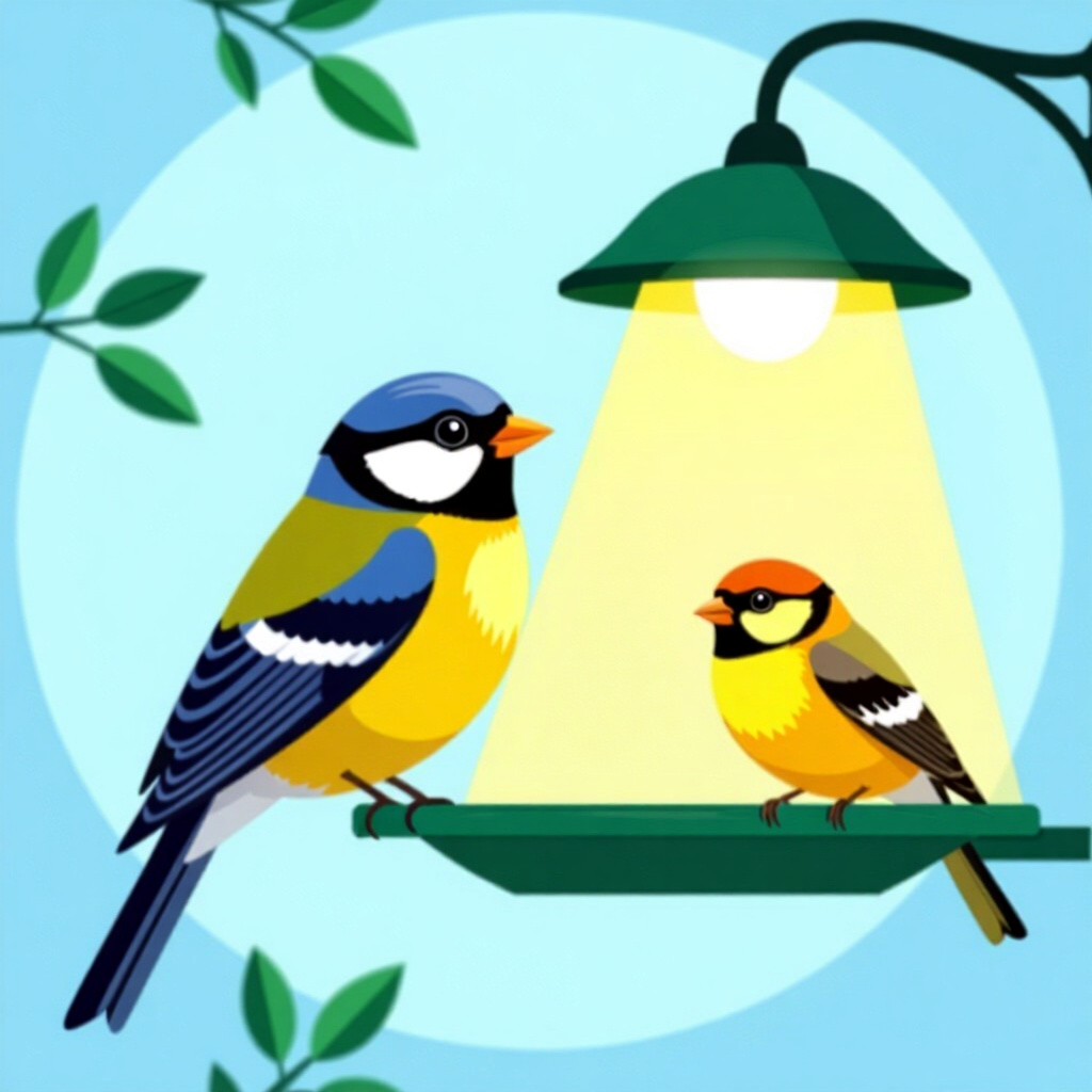 AI generated birds: picture about bird care. picture style: comic introduction birds seasonal lighting adjustments, high