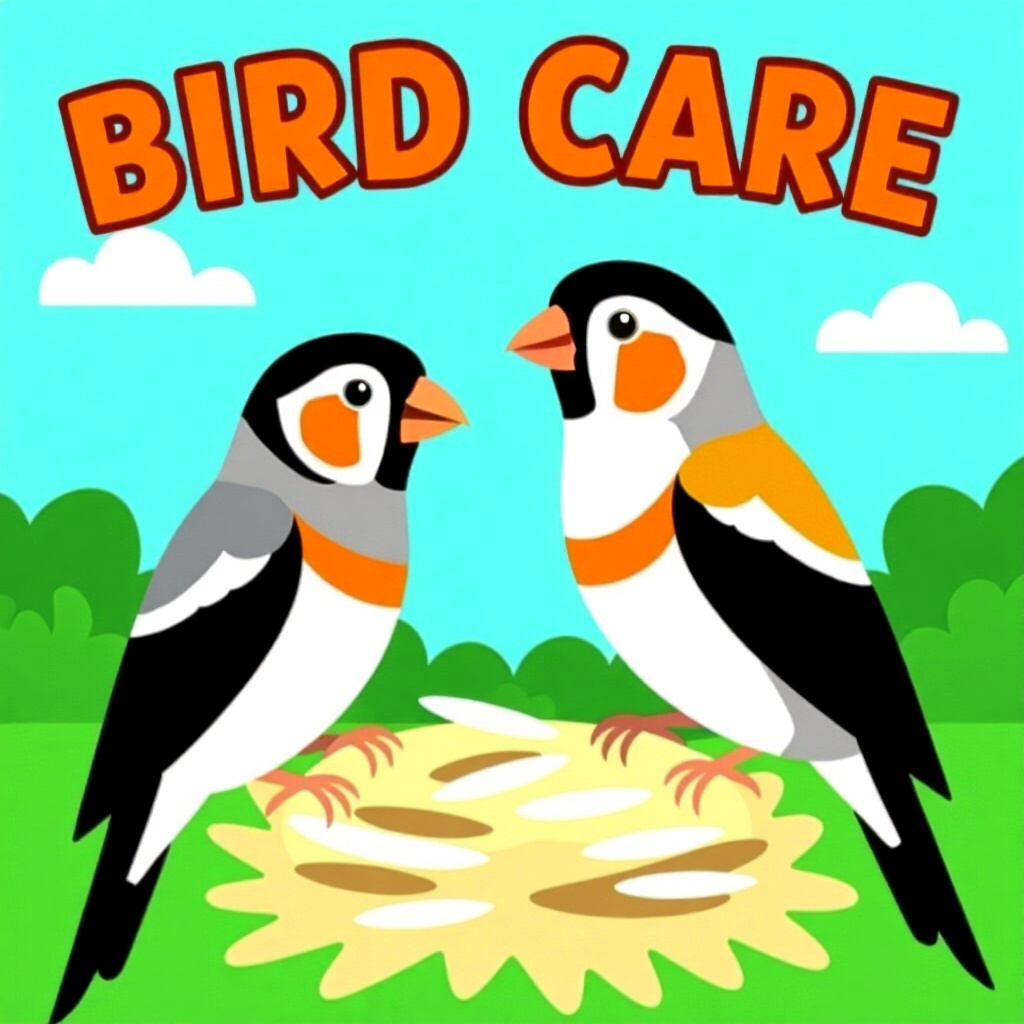 AI generated finch: picture about bird care. picture style: comic introduction training zebra finches, high quality, det