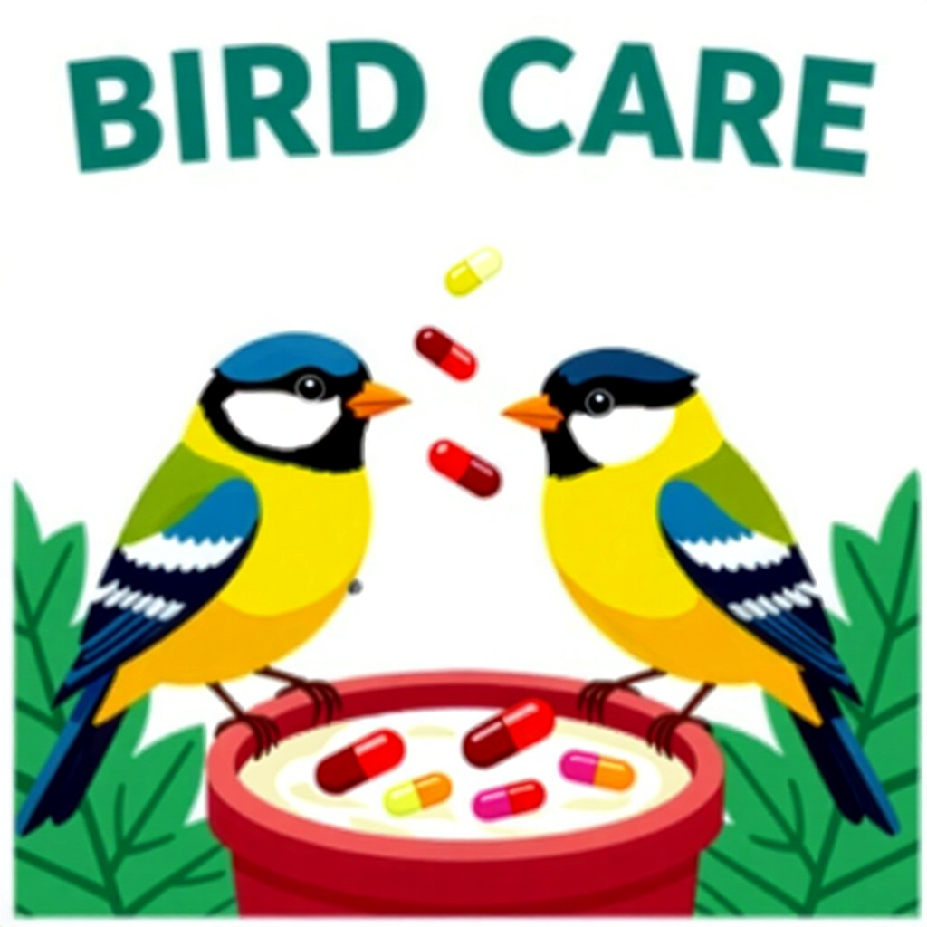 AI generated birds: picture about bird care. picture style: comic birds integrating probiotic vitamin s m, high quality,