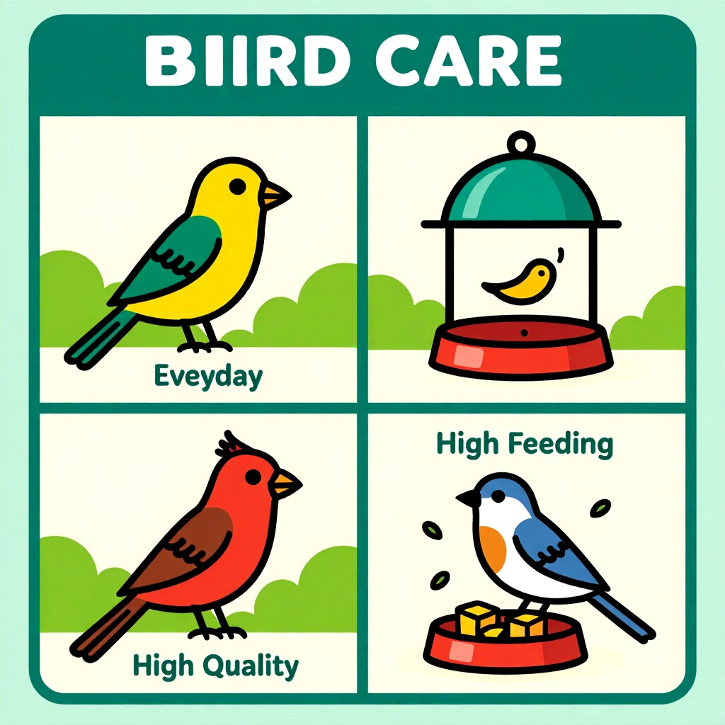 AI generated image: picture about bird care. picture style: comic key takeaways everyday designing daily feeding, high q