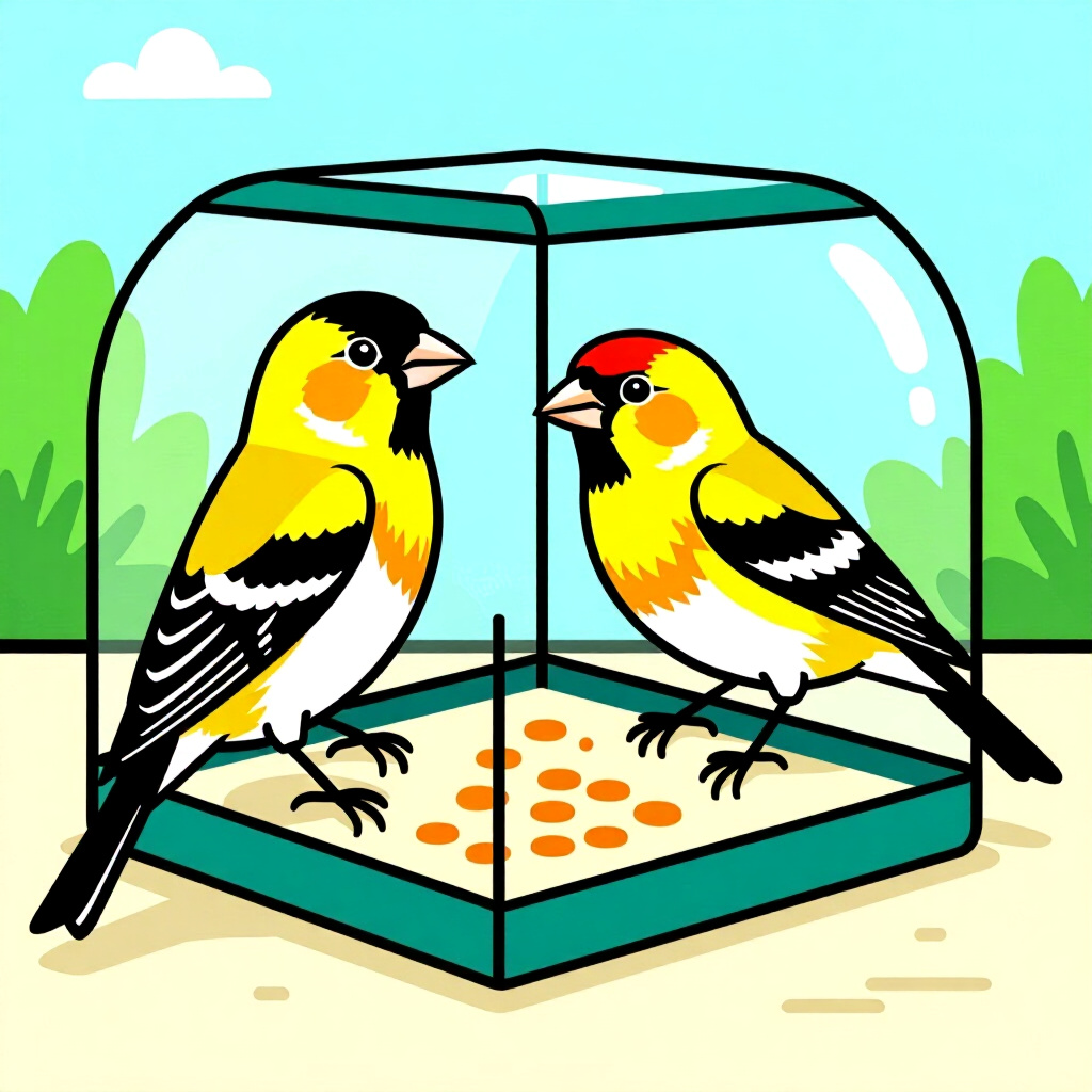 AI generated finch: picture about bird care. picture style: comic finch creating miniquarantine enclosure s m, high qual
