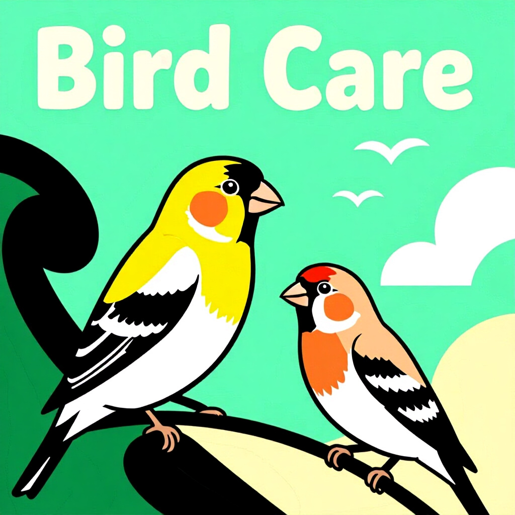 AI generated finch: picture about bird care. picture style: comic introduction finch safely transition society, high qua