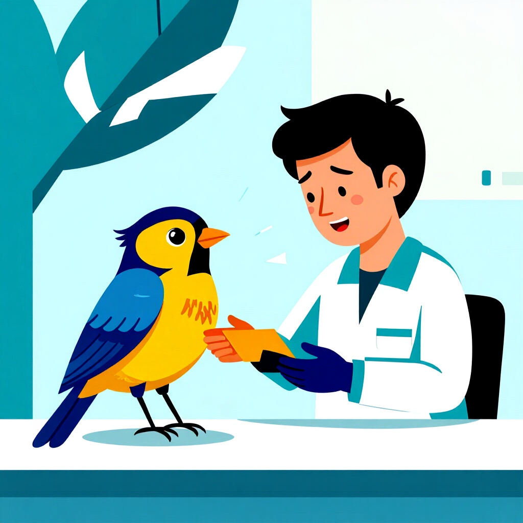 AI generated bird: picture about bird care. picture style: comic immediate recovery zone bird creating stressfree clini
