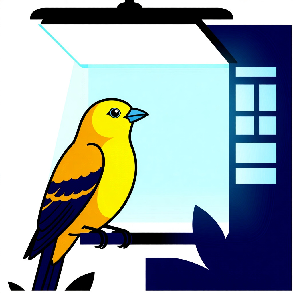 AI generated bird: picture about bird care. picture style: comic introduction bird installing uvb lighting, high qualit