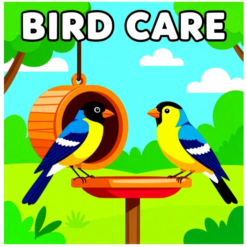 AI generated image: picture about bird care. picture style: comic much space does designing adequate habitat, high quali