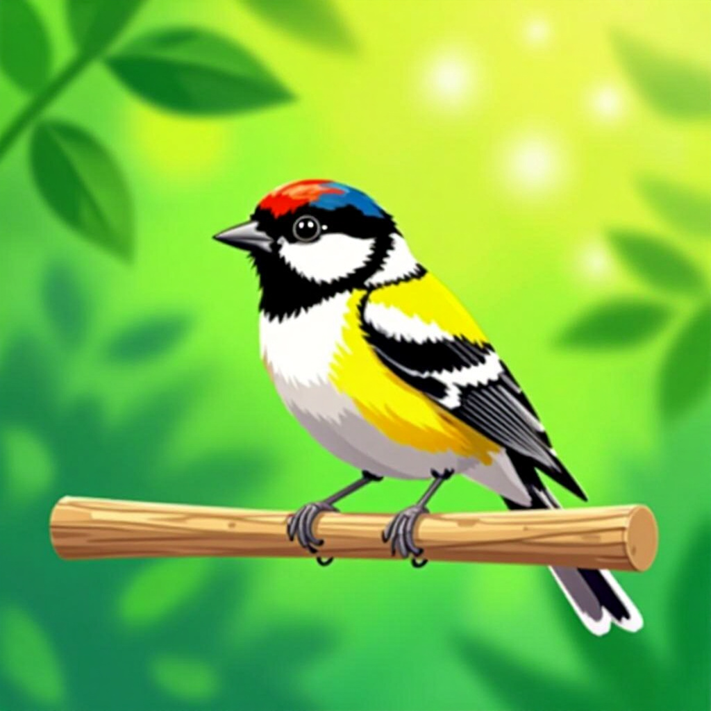 AI generated image: picture about bird care. picture style: comic benefits spill over stick perch using, high quality, d